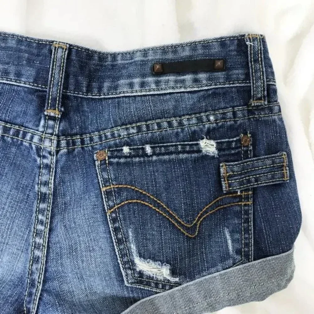 Jet Set Denim Short Shorts Blue Distressed Size 5